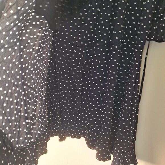 Loft Navy Blue Polka Dotted Short Bell Sleeve Ruffle Wrap Romper Dress - Size 2 - Picture 11 of 13
